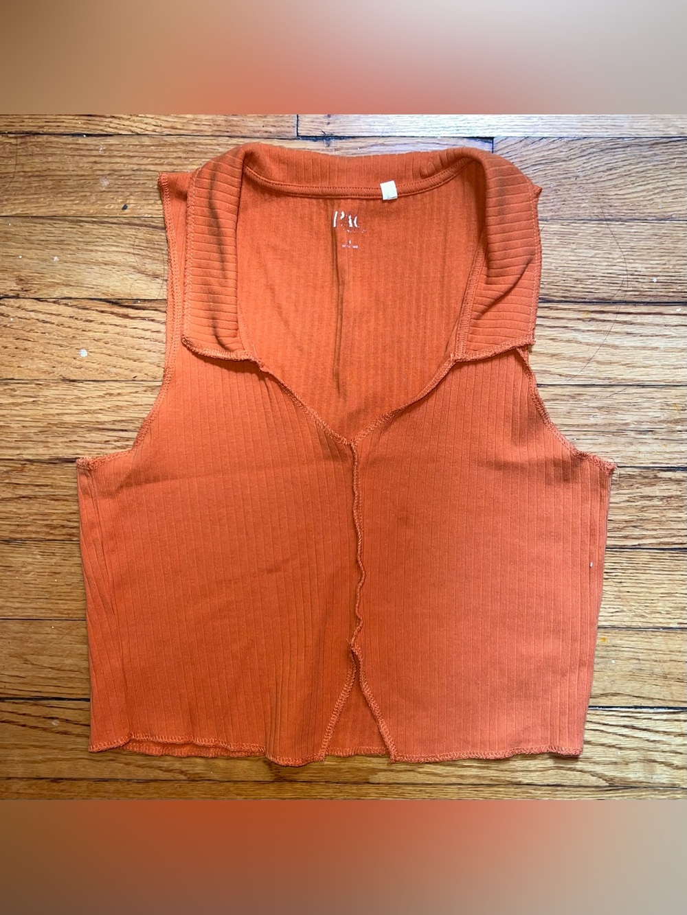 orange ribbed knit sleeveless crop top